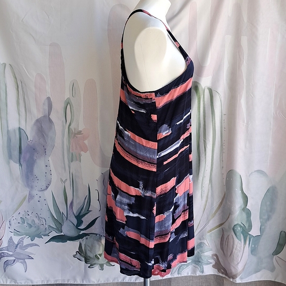 Nwt Splendid A-Line Dress Navy Blue Peach Abstract brushstroke beachy Casual - Picture 7 of 7
